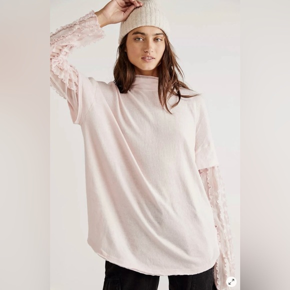 Free People Tops - Free People On Your Sleeve Twofer Mesh Long Sleeve Ruffled Top Medium EUC